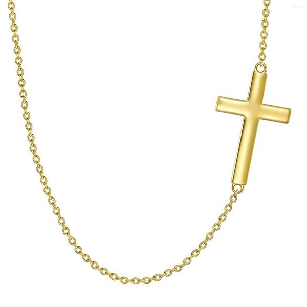 Catene YFN Collana con croce laterale in oro bianco giallo massiccio 14K per donne Delicati piccoli gioielli con ciondolo girocollo