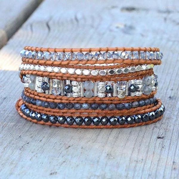 Bracelets de charme Chegada 4unik 2023 Pulseira clássica 5x Wrap para mulheres e homens Pedra de couro envolve Vintage Boho Drop Store