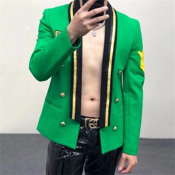 Ternos masculinos Versão coreana Terno masculino Blazers Design de ponta Green Bordgered Bordge Jacket Costumes Costumes Conjunto de Terno Casamento