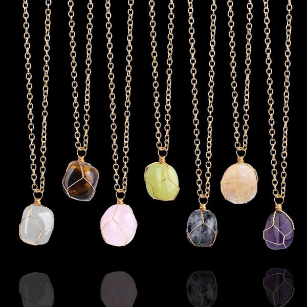 Neue glänzende unregelmäßige Natur lila Kristall Anhänger Halskette weiß klar Natur Amethyst Flash Tiger Eye Stein Blaustein Yoga Gestone Schmuck für Frauen Großhandel