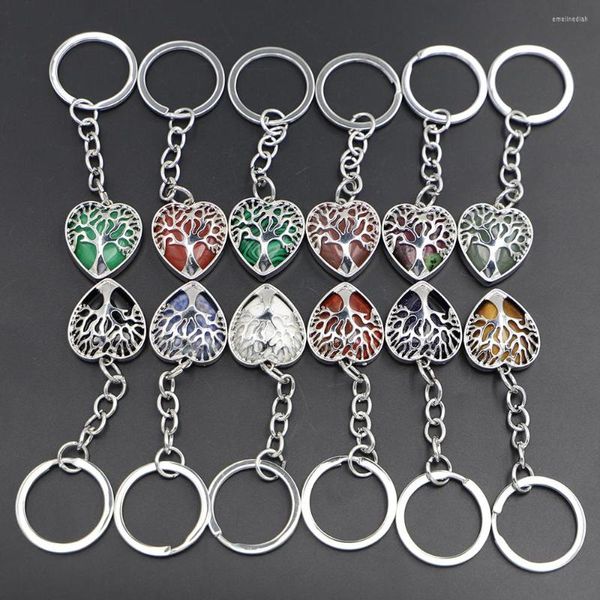 Anahtarlıklar Doğal Taş Kalp Şeklinde Orijinal Anahtarlık Ağacı Life Lucky Anahtar Ring Araba Dekor Çantası Keyling Reiki Moda Aksesuarları 1 PC