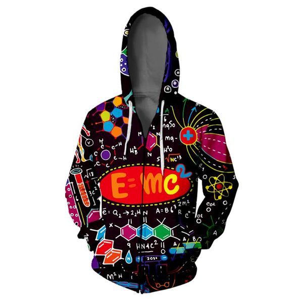 Felpe con cappuccio da uomo Felpe con cappuccio Science Formula Zipper Felpa con cappuccio Hip Hop 3D Cosplay Trucksuit Unisex Zip AbbigliamentoUomo