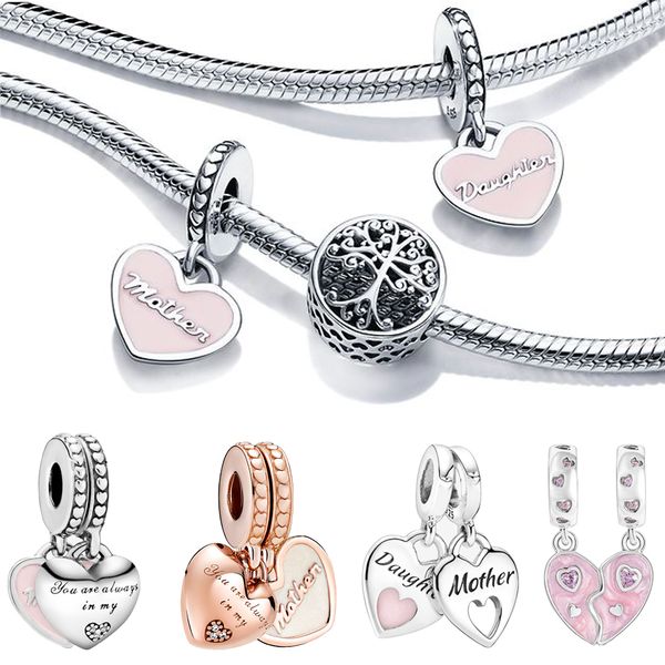 925 Silber Fit Pandora Original Charms DIY Anhänger Frauen Armbänder Perlen Muttertagsgeschenk Mutter und Tochter Perlen