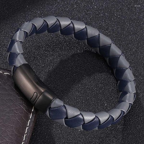 Charme Armbänder Vintage Grau Blau Geflochtenes Leder Armband Männer Mode Handgemachte Seil Wrap Armreifen Männliche Geschenke Drop