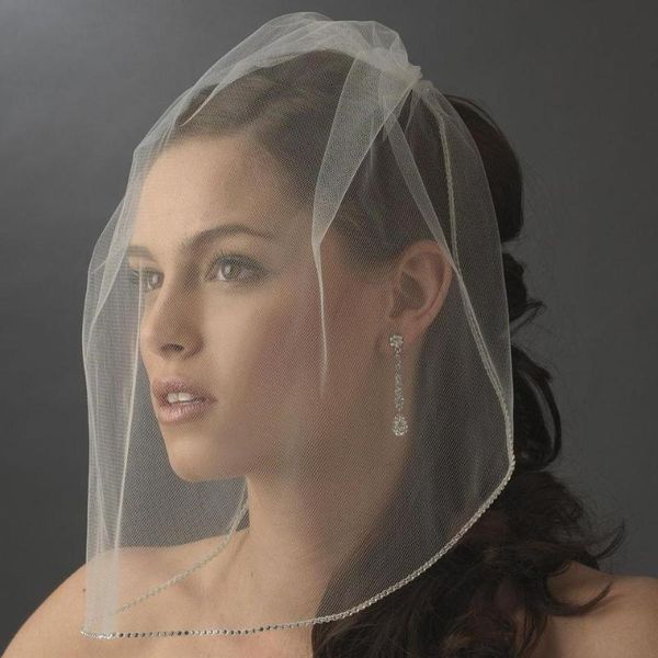 Véus de noiva Branco com marfim de tampa de face curta véu véu de cristal borda pente Velos de Novia