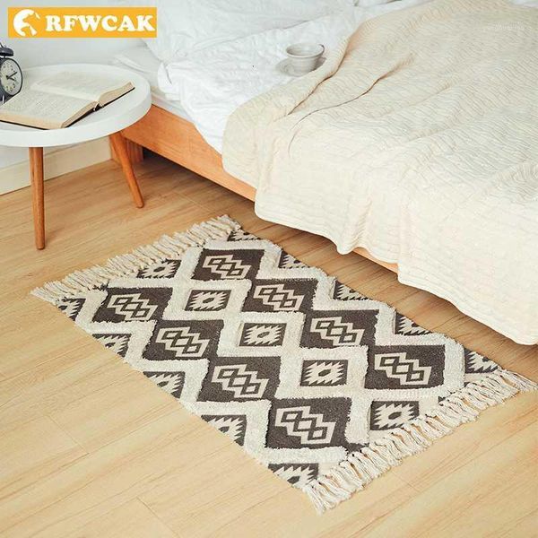 Teppiche Marokko Baumwolle handgewebter Teppich Teppiche getuftete Quasten mit Anti-Rutsch-Pad Wurfteppich Badematte Fußmatte Tapete Para Sala1