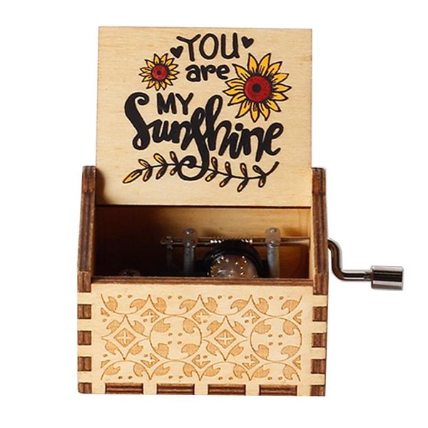 Dekorative Figuren, Objekte, handgekurbelte farbige Spieluhr, Sonnenblume/You Are My Sunshine-Titellied/Holzschnitzerei-Box/Geburtstags-Weihnachts-Geschenk