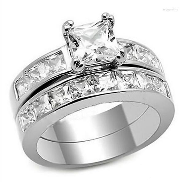 Eheringe US SZ 5-11 Damen-Verlobungsring-Set, Prinzessinnenschliff, 2 Karat Zirkon, 10 KT Weißgold gefüllt, Damen-Bandschmuck