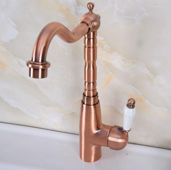 Torneiras de cozinha vintage retro antiguidade de cobre de cobre molhado brasão de bronze para banheiro pia de banheiro pia de bola única mixer bico de bico TAP ANF637