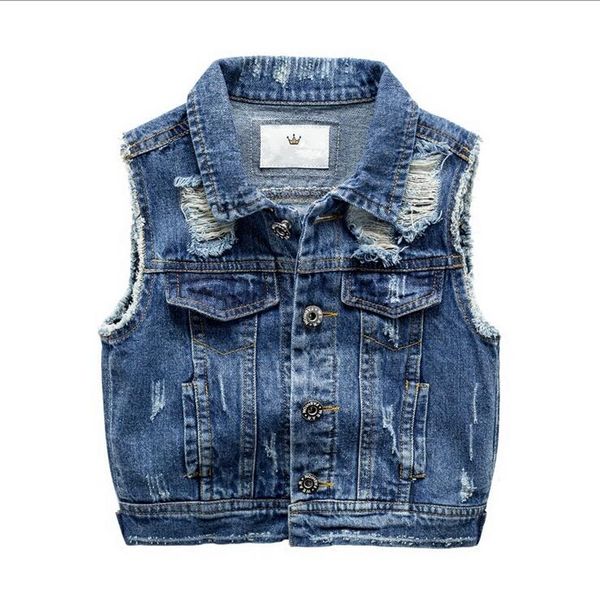 Weste Junge Denim Weste Frühling Herbst Gebrochenes Loch Stil Kinder Kleidung Baby Jeans Jacke Für 27T Oberbekleidung 230311