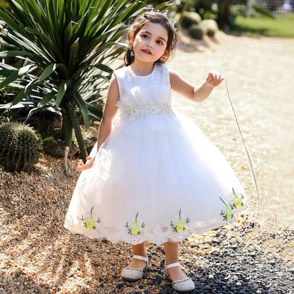 Abiti da ragazza Perline Fiore Tulle Nato Battesimo Principessa Vestidos Bambino Compleanno Bambini Battesimo Vestiti per bambini Abito estivo 1 anno