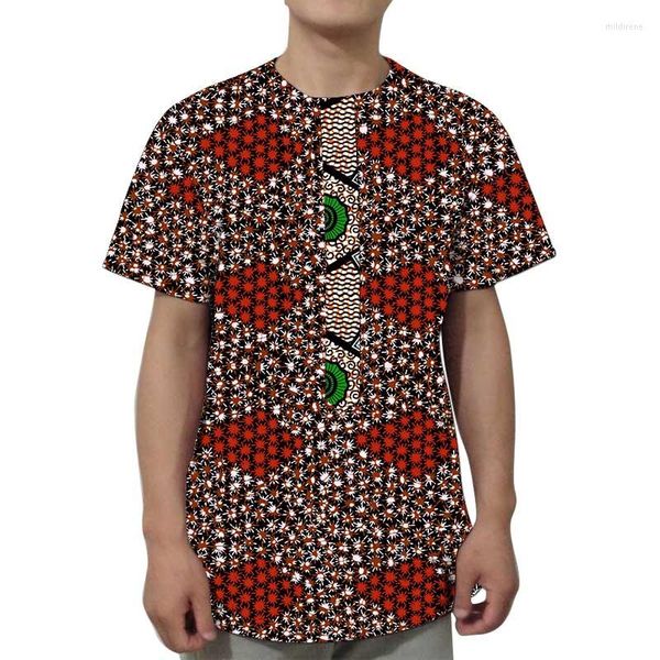 Herren T -Shirts Afrikanische traditionelle Herrenhemd Patchwork Tops Kurzärmele Männliche nigerianische Modemuster Hochzeit Outfits