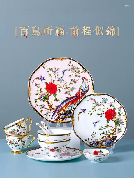 Geschirr Sets Chinesische Licht Luxus Haushalt Schüssel Und Teller Set Bone China Geschirr Kombination Geschenk Box