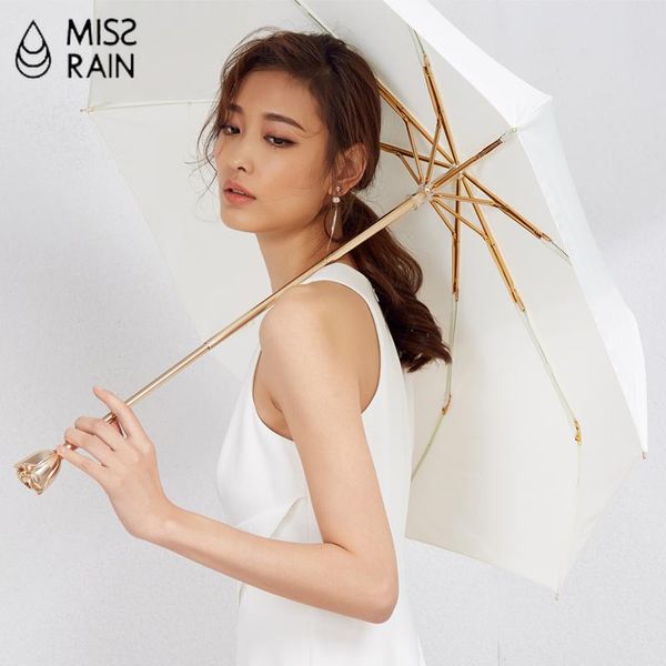 MissRain de guarda -chuvas Creative Luxo Mulheres Rose Rose Gold Gold Handle UV Proteção Feminina Parasol Dobragem Branca Portátil Travel Rain Darm