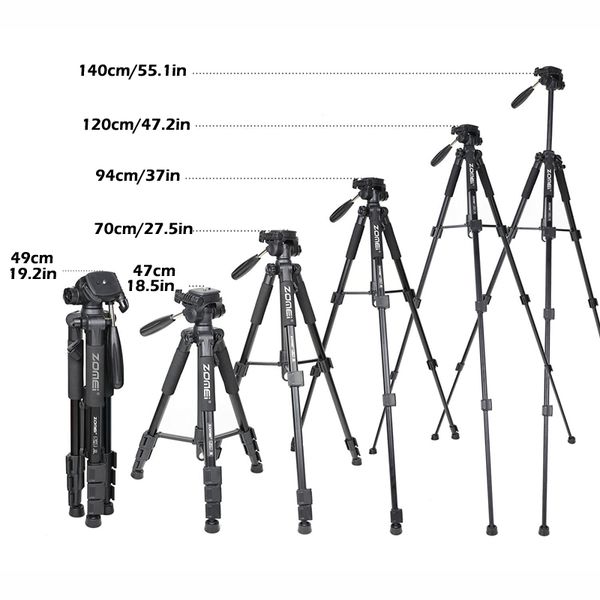 Aluminium-Stativ, 55''/140 cm, leicht, für 4S-Kameraständer mit 1/4-Halterung, 3-Wege-Neiger und Tragetasche für digitale DSLR EOS Canon Nikon Sony Panasonic Samsung