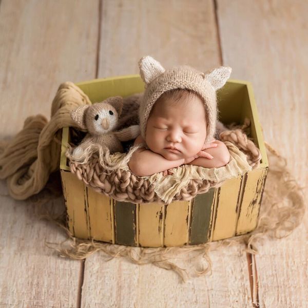 Mützen, Hüte, niedliches Born-Mütze- und Spielzeug-Set, gestrickte Katze, Stofftiere, Born Kitty-Mütze, gehäkelte Motorhaube, Baby-Tier-Motorhaube für Pografie-Shooting 230313