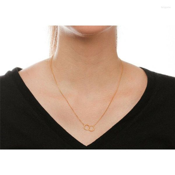 Anhänger Halsketten Mode Gold Farbe Wunsch Halskette Schmuck Doppel Kreis Schnalle Kurze Kette Choker als Geschenk für Frauen