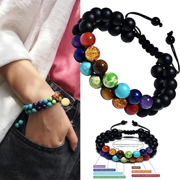 Strand Beaded Strands Chakra Natural Healing Stones Bracciale Square Emperor Volcanic Frosted Stone Yoga Energy Bracciali per uomo Donna Perline