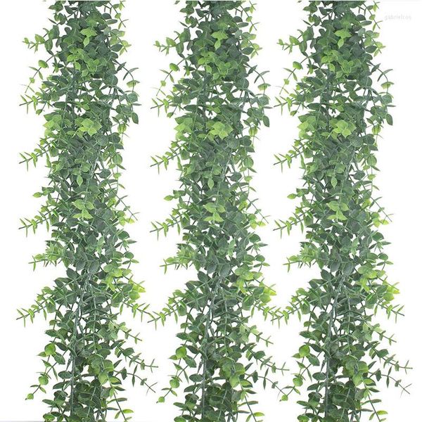 Flores decorativas 1.8m Planta artificial de eucalipto artificial Vinhas Faux Garland Ivy Plant para festa de casamento de parede de parques de arco de arco da parede