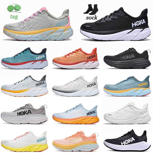 Baixa de motocicletas Brand Sneakers Hoka Athletic Shoes Marathon Sports Hokas Clifton 8 Branco Branco Seeweed Brown Orange Real Teal Aquarelle Men Movimento Corrente