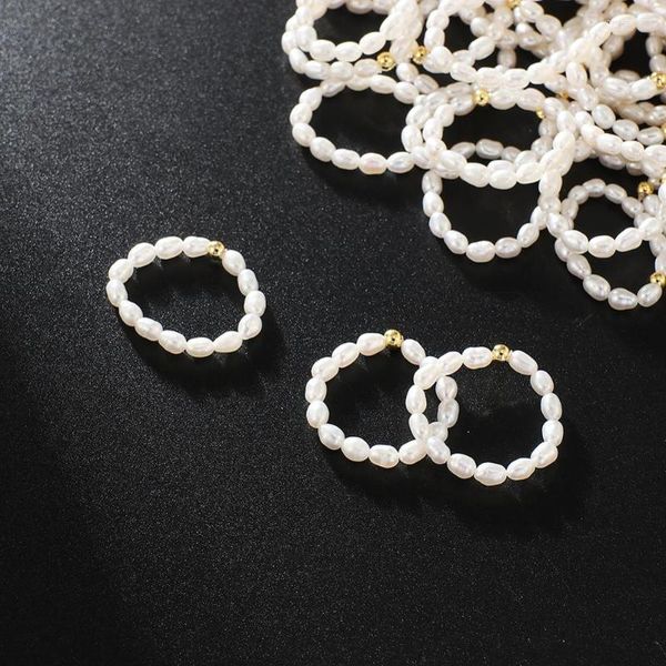 Fedi nuziali Arrivi Dolce stile semplice Perla d'acqua dolce Perle placcate in oro Isolamento Anello di dimensioni medie per gioielli di moda da donna
