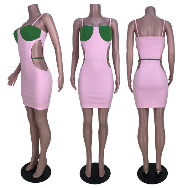 Novo designer sem mangas vestidos de verão feminino oco alças espaguete mini vestido magro lápis vestido feriados club wear roupas 9454