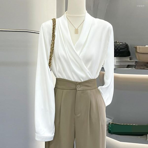 Женские блузки атласная шифоновая рубашка с межсеквартированным женским дизайном корейские женские топы Blusa Mujer для женщин моды 2023