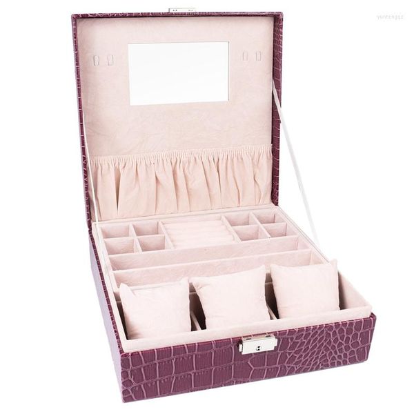 Schmuckbeutel für Damen und Mädchen, tragbarer Organizer für Ohrringe/Ringe/Halsketten/Uhren usw., Kosmetik-Aufbewahrungsbehälter, violett