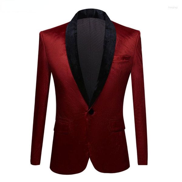 Ternos masculinos Vinho Velvo Red Velvet Ter Suit Jacket Men One Button Shawl Smoking Tuxedo Blazers Dinner Groone Party Dinner Blazer