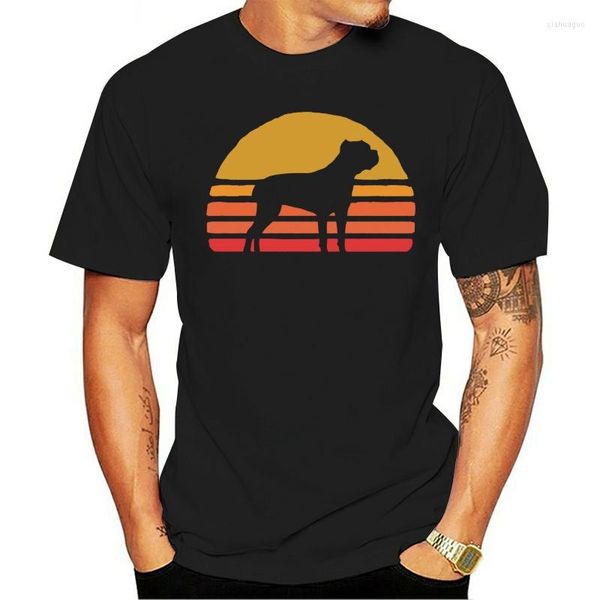 T-shirt da uomo T-shirt in cotone Summer Retro Sun Cane Corso Silhouette girocollo per gli amanti dei cani alla moda