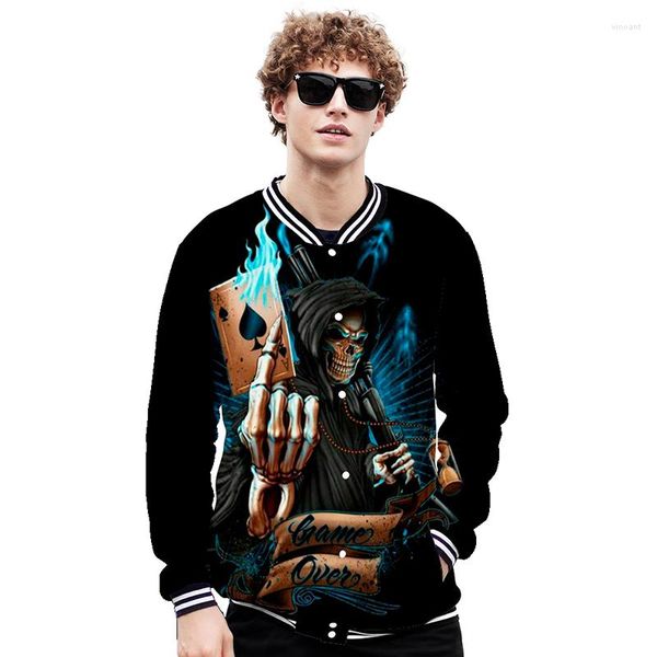 Männer Jacken Schädel Flamme Poker 3D Baseball Jacke Mantel Mode Männer Frauen Hoodie Sweatshirts Tasche Knopf Langarm Hoodies Tops