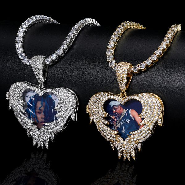 Collana con ciondolo con foto personalizzata Hip Hop. Il coperchio a forma di cuore scintillante può essere aperto