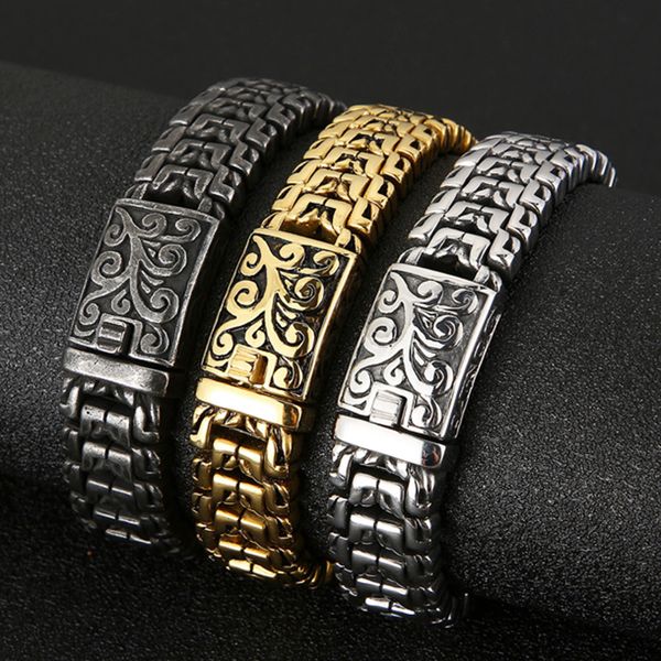 16mm Punk Hochglanzpoliertes Pfeilförmiges Gliederkettenarmband Männer Frauen Vintage Gold Silber Schwarz Edelstahl Blume Fahrrad Biker Kette Bilezik Boho Armreif Schmuck