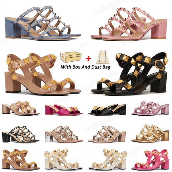 Mit Box Designer VT Sandale High Heel Designer Sandalen Damen Dame Offene Spitze Slingback High Heels Chunky Sandal Slides Luxus Sexy Stiletto Point Valentine S3OS