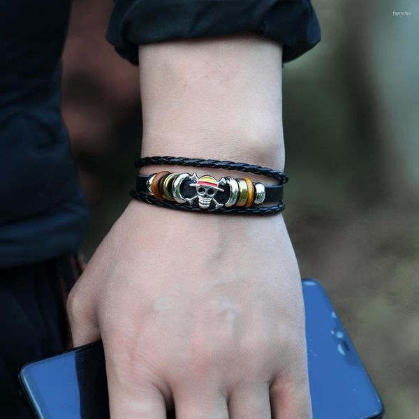 Braccialetti con ciondoli Moda Teschio fatto a mano in pelle intrecciata punk da uomo e regali di gioielli all'ingrosso da donna