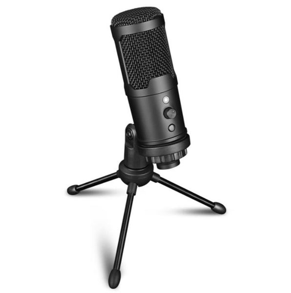 Microfone USB Microphone Gaming Mic Desktop Mic Headphone Saída Controle de volume C Plugue e reproduzir botão mudo para streaming de studio de podcast gravação