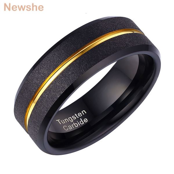 Trauringe she Wolframkarbid-Hochzeitsringe für Männer Bule Gelbgold Farbe Groove Schwarz mattierte Oberfläche Verlobungs-Charm-Schmuck 230313