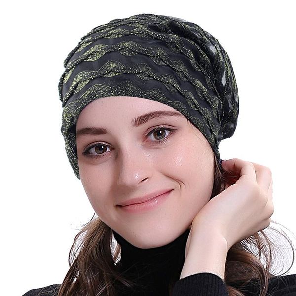 Gorro Feanie/crânio Caps Moda Mulheres Padrão de renda Chapulies para mulheres Slouchy Hollow Turban Hats fino e grosso desleixado