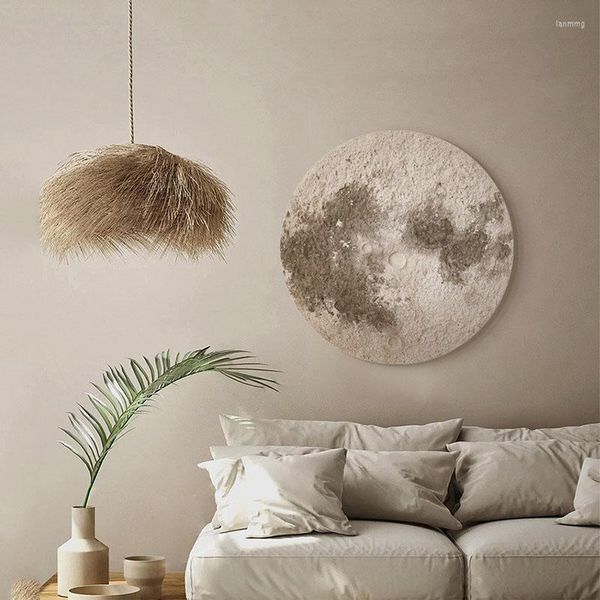 Duvar lambası kumtaşı doku sundurma dekorasyon modern oturma odası arka plan asılı resim yuvarlak aydınlık ay atmosfer