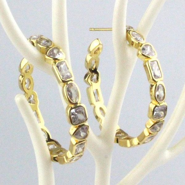 Boucles d'oreilles créoles 10 paires/lot mode grand cercle Cz goujon plaqué coeur cubique Zircon breloques conception boucle d'oreille en gros