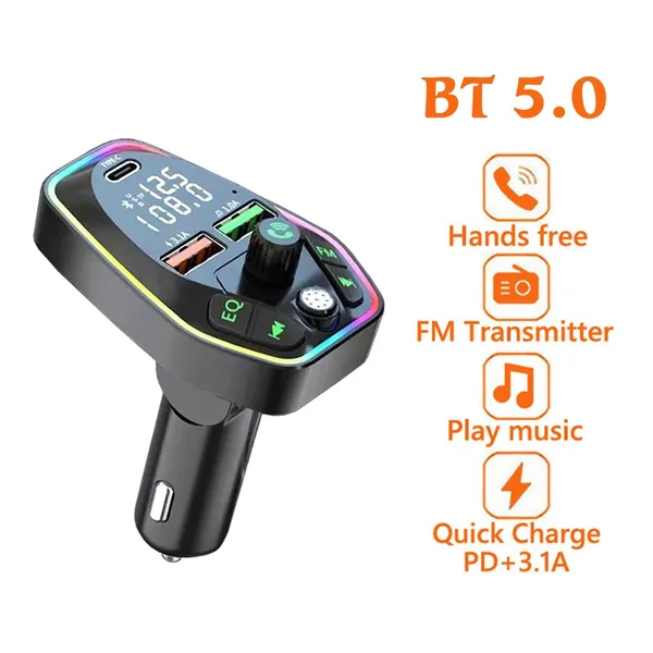 Trasmettitore Fm Wireless Dual Usb Tipo C Pd 20w 3.1a Caricabatterie a ricarica rapida Bluetooth 5.0 Kit vivavoce per auto Modulatore Fm Autoradio Q6 Q8 Q9 Q10