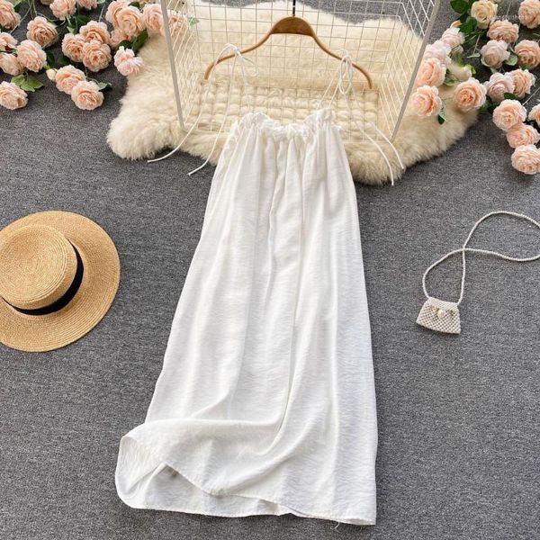 Abiti casual ZCWXM Estate Lucido Donna Elegante Lace Up Party Spaghetti Strap Abito bianco Sexy Off spalla Night Club Abito Boho