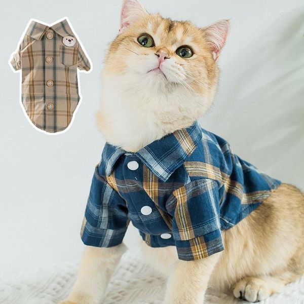 Roupas de vestuário para cães para cães pequenos camisetas xadrez de gato confortável