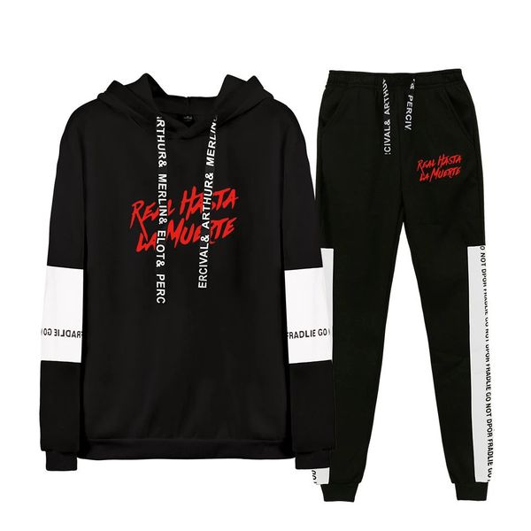 Calças de duas peças femininas Anuel aa real hasta la muerte capuz esporte estilo menwomen moletomweatpants conjuntos de moletom de hip hop 4xl 230313