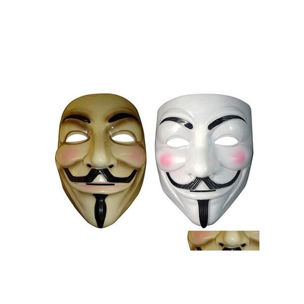 Máscara de festa Vendetta Anonymous Of Guy Fawkes Halloween Fantasia fantasia branca amarela 2 cores XB1 Drop Eventos de casamento supup dhhma