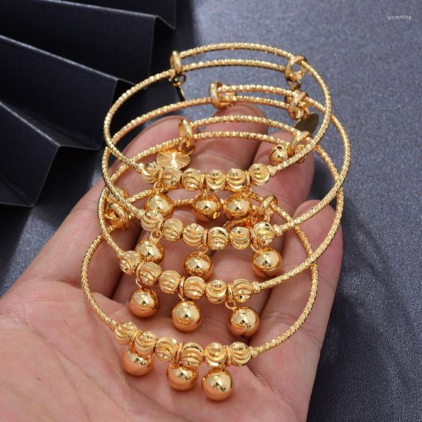 Bracciale rigido 4 pezzi modello etiope braccialetti con perline color oro per donna braccialetto nuziale Alab Dubai regali con nappa