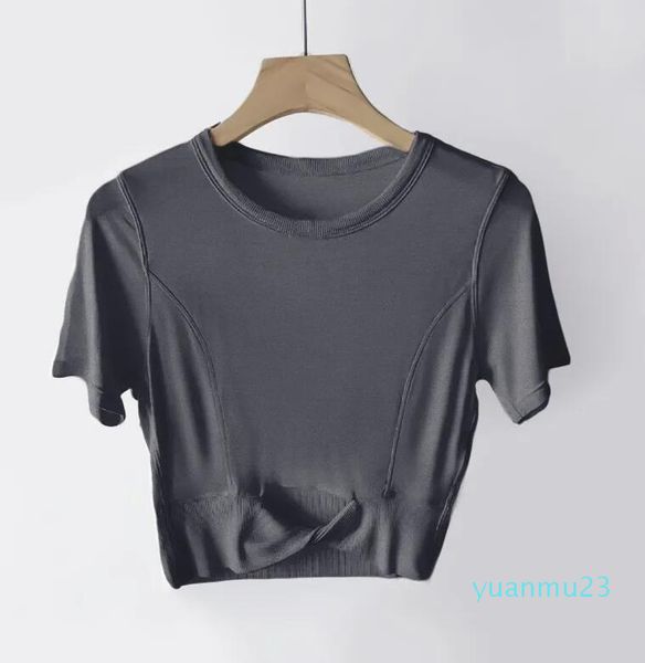 LL Donne Yoga Corta Modale T-Shirt da Donna A Coste Crop Top Modale Manica Corta Traspirante Stretto Sport Jogging 05