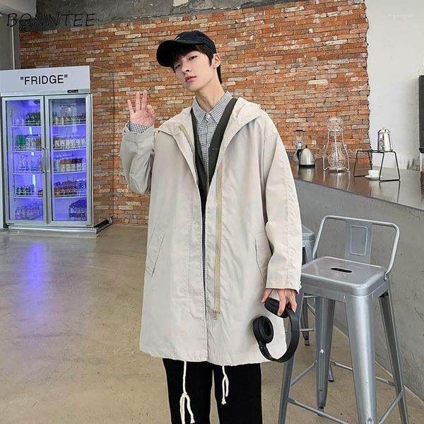 Trench da uomo Cappotto da uomo con cappello Moda sciolto oversize Streetwear Giacca con cerniera casual Tutto-fiammifero Stile coreano retrò Elegante SimpleMen'