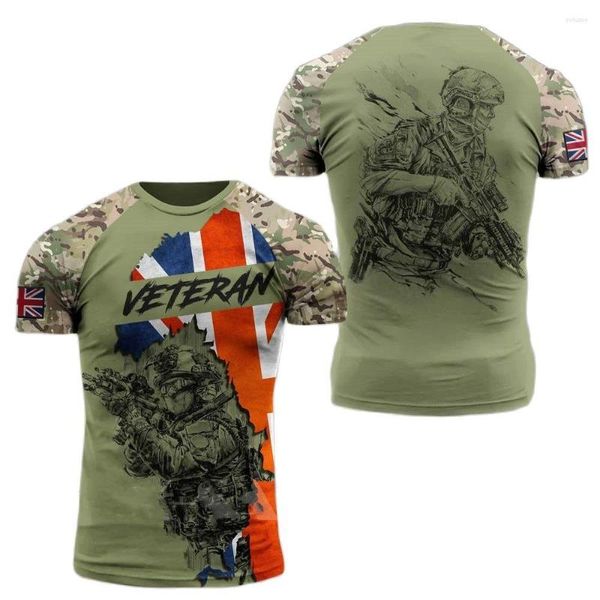 Camisetas masculinas Camuflagem do Exército Britânico T-shirt Men e feminino Forças especiais de alta qualidade Impressão 3D Summer Opevers tamanho curto