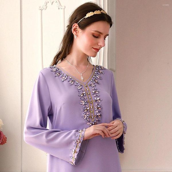 Casual Kleider WEPBEL Strass Phnom Penh Robe Abaya Luxus Frauen Muslimischen Kleid Licht Lila Nahen Osten Türkei Islamische Kleidung